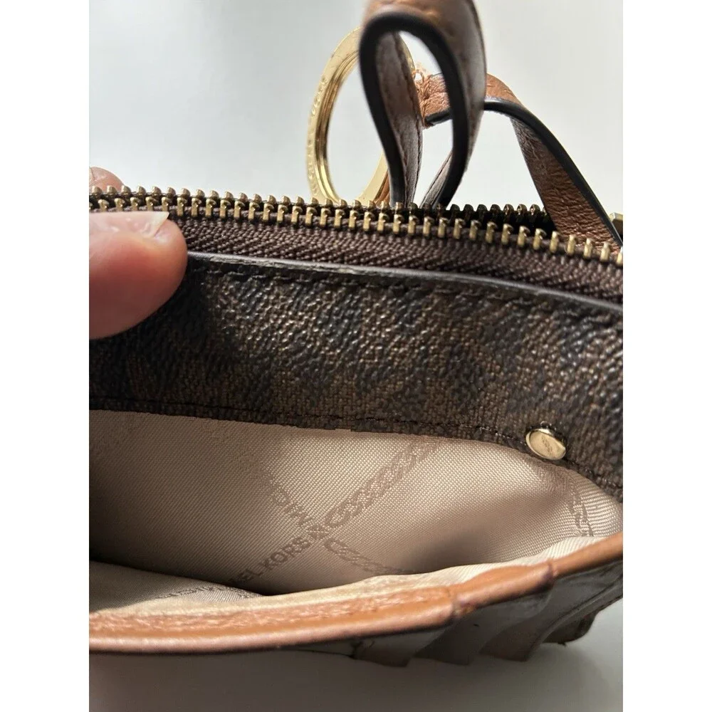 Michael Kors Brown Wristlet - MK Logo- ID Window- Zip Compartment- Pre-Owned